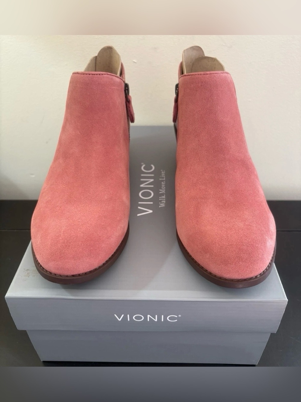 Vionic Marissa Ankle Boot Dusty Rose Leather Water Repellent Womens Size 9 Wide